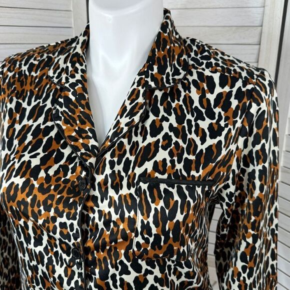 Betsy Johnson Leopard Print Sateen Flannel Pajama Set Brown Black Large - Picture 5 of 11